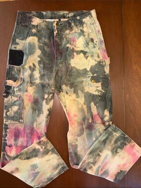 Tie-Dye Cargo Pants - Pink & Gray
